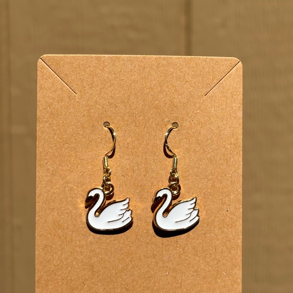 Handmade swan gold earrings